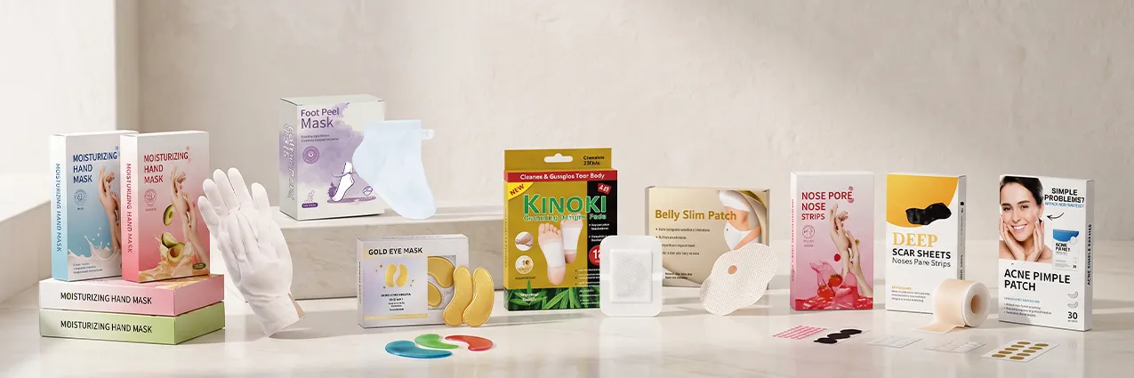 BaisiteCare product catalog with patch and mask packaging